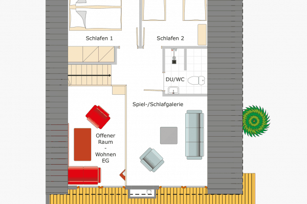 Ferienhaus Kolumbus mit Wasserterasse direkt am Scharmützelsee – Ansicht des Grundrisses fürs Dachgeschoss