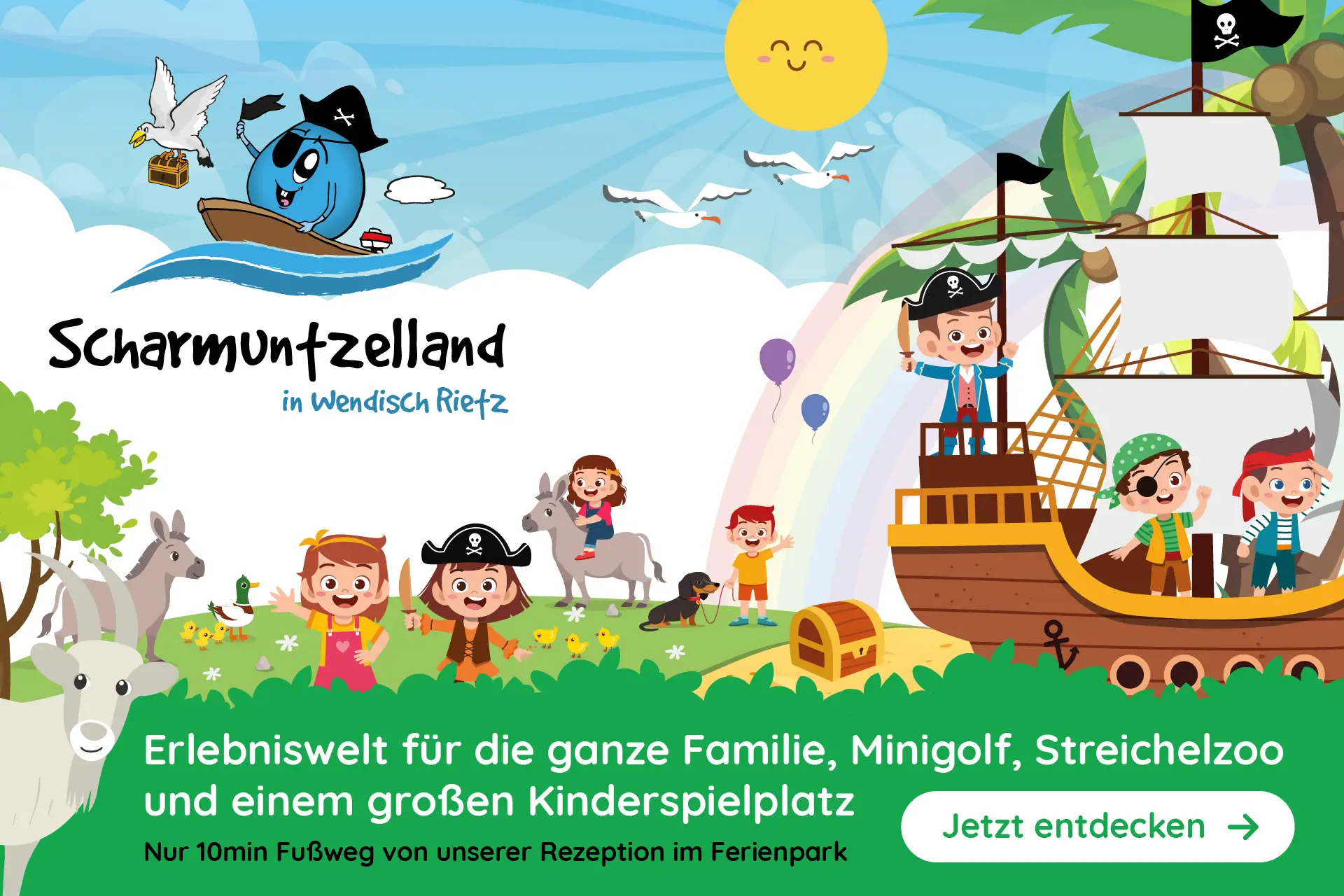 Scharmuntzelland, der Familien- und Erlebnispark in Wendisch Rietz mit Minigolf, Streichelzoo und großem Kinderspielplatz